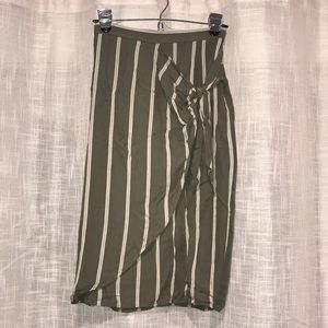 Olive & White Stripe Midi Skirt